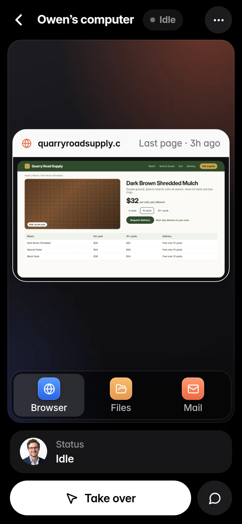 Bullpen on a phone: a teammate's own computer screen